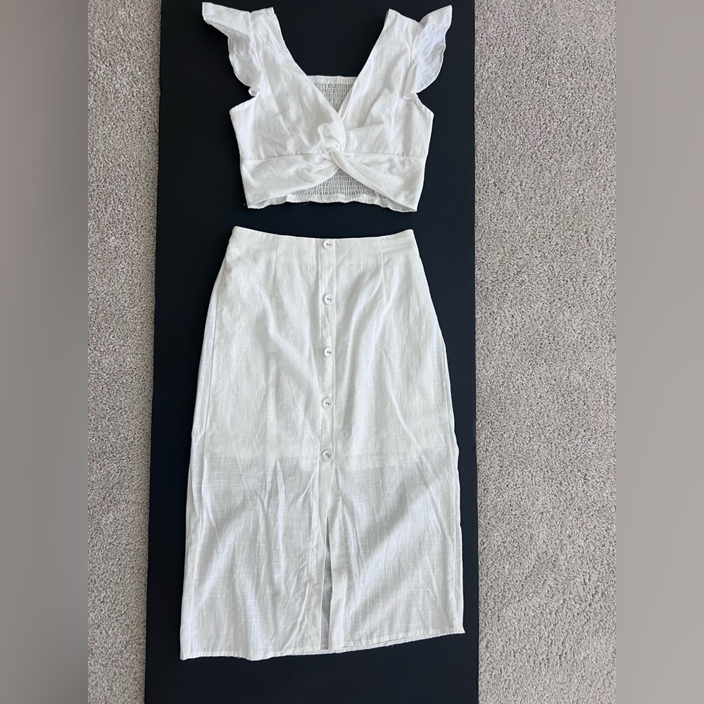 Women's White Button-Front Midi Skirt - Classic Summer Style